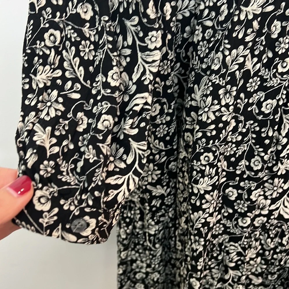J Crew Swingy Antique Floral Print Black & Cream Dress Small - Picture 4 of 7